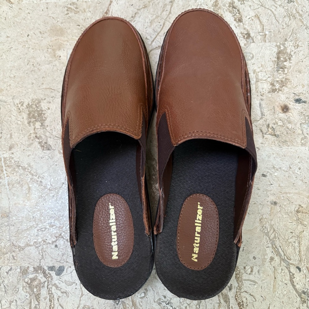 Brown Leather Slip On Mule Clog Vintage Square Toe Naturalizer Brazil Size 10 M